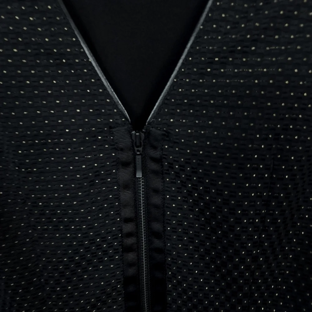 Madewell faux leather trim gold micro polka dot fit and flare dress size 6 - Picture 6 of 7